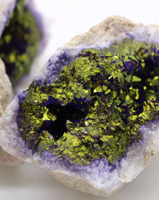 Coloured Calsite Geodes - Natural Rock - Purple & Gold