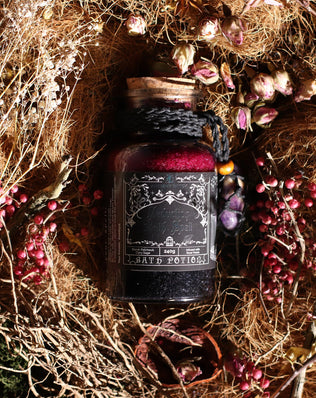 Ancient Witch Bath Spell Potion & Amethyst Crystal Amulet - Seduction