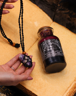 Ancient Witch Bath Spell Potion & Amethyst Crystal Amulet - Seduction