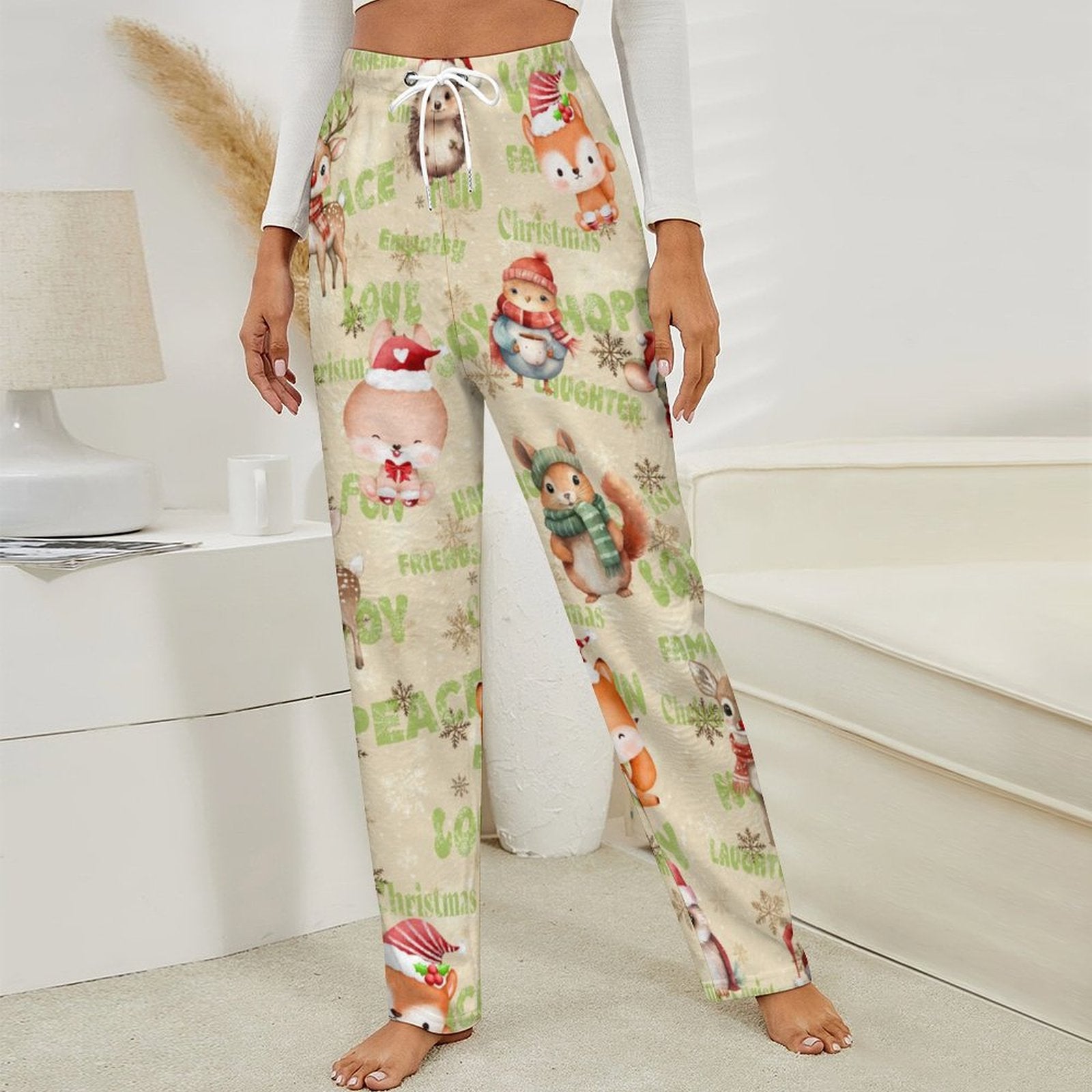 Fleecy Feel Loungewear / PJ Bottoms with Sweet Christmas Woodland Friends Design