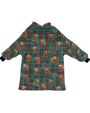 Gorgeously Soft and Snuggly Blanket Hoodie With Christmas Tartan Highland Cattle Design