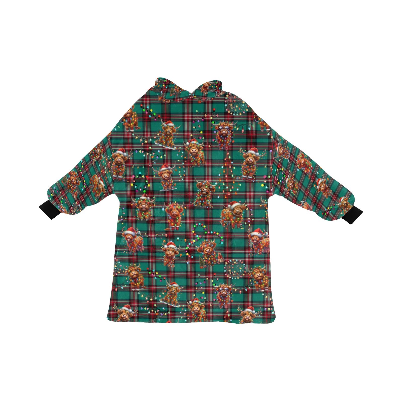 Gorgeously Soft and Snuggly Blanket Hoodie With Christmas Tartan Highland Cattle Design
