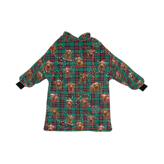 Gorgeously Soft and Snuggly Blanket Hoodie With Christmas Tartan Highland Cattle Design