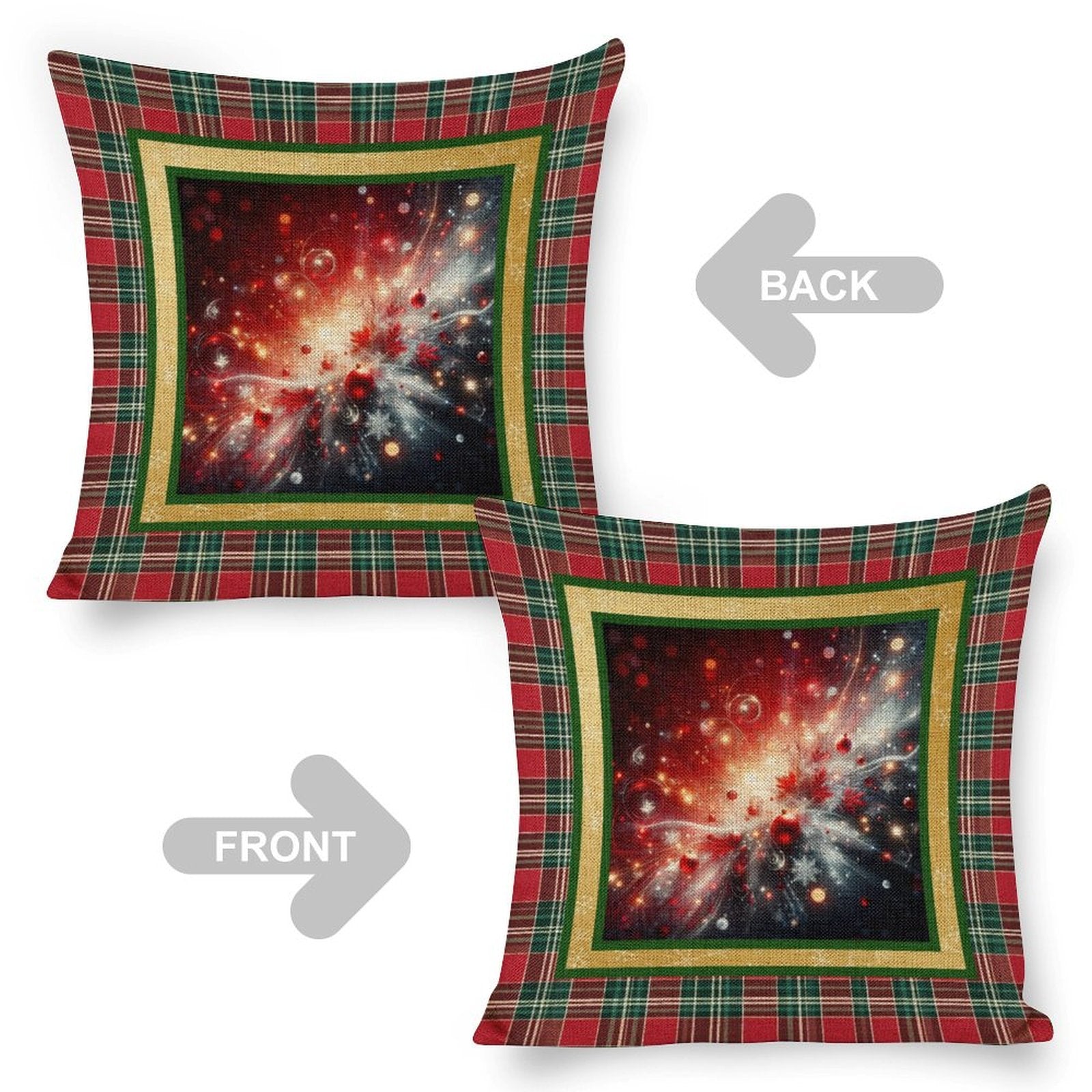 Set of 2 Cushion Covers with Matching (Not Same) Christmassy Designs