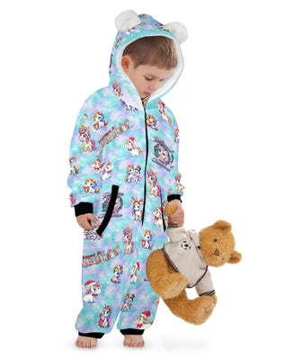 Magical Christmas Unicorns, Fleecy, Zip-Up Onesie Loungewear for Little Kids