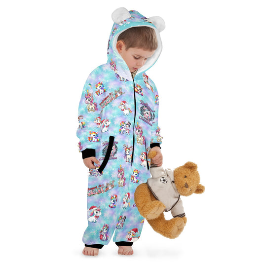 Magical Christmas Unicorns, Fleecy, Zip-Up Onesie Loungewear for Little Kids