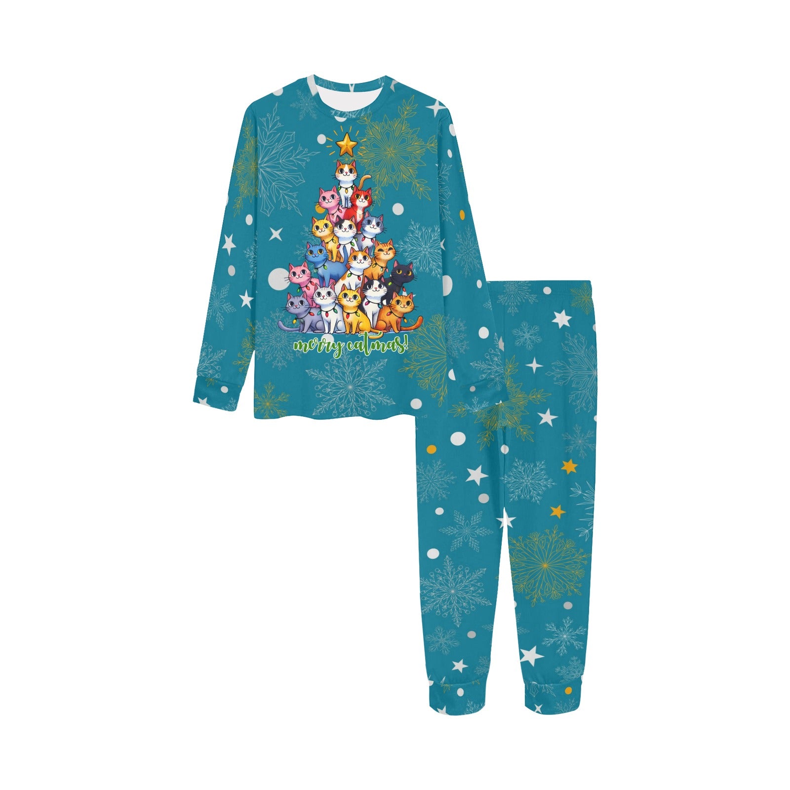 Soft, Comfortable Kids Unisex PJ Set with Fun Christmas Kitties Design