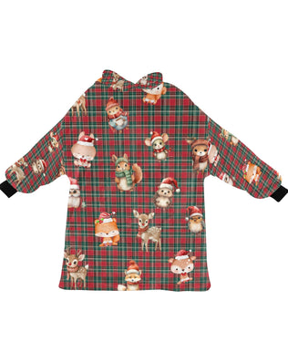 Gorgeously Soft and Snuggly Blanket Hoodie With Christmas Tartan Woodland Friends Design