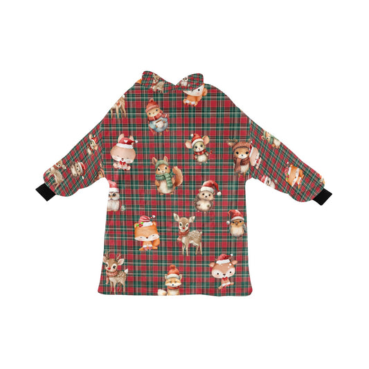 Gorgeously Soft and Snuggly Blanket Hoodie With Christmas Tartan Woodland Friends Design