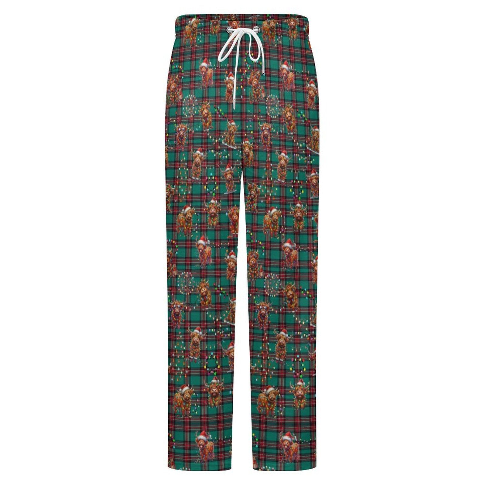 Fleecy Feel Loungewear /  PJ Bottoms with Highland Cattle on Tartan