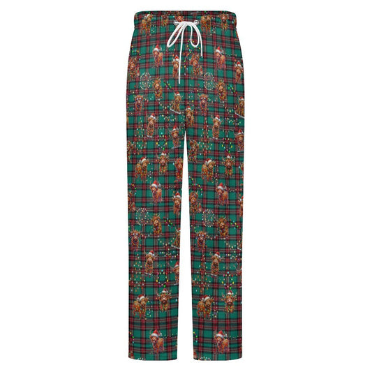 Fleecy Feel Loungewear /  PJ Bottoms with Highland Cattle on Tartan
