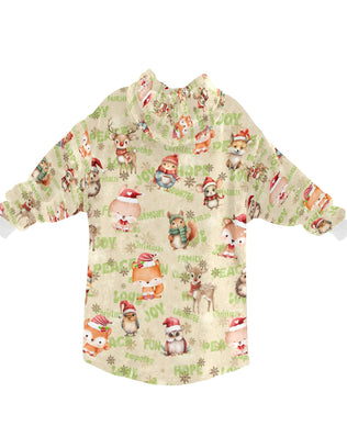 Gorgeously Soft and Snuggly Blanket Hoodie With Christmas-Woodland-Friends Design