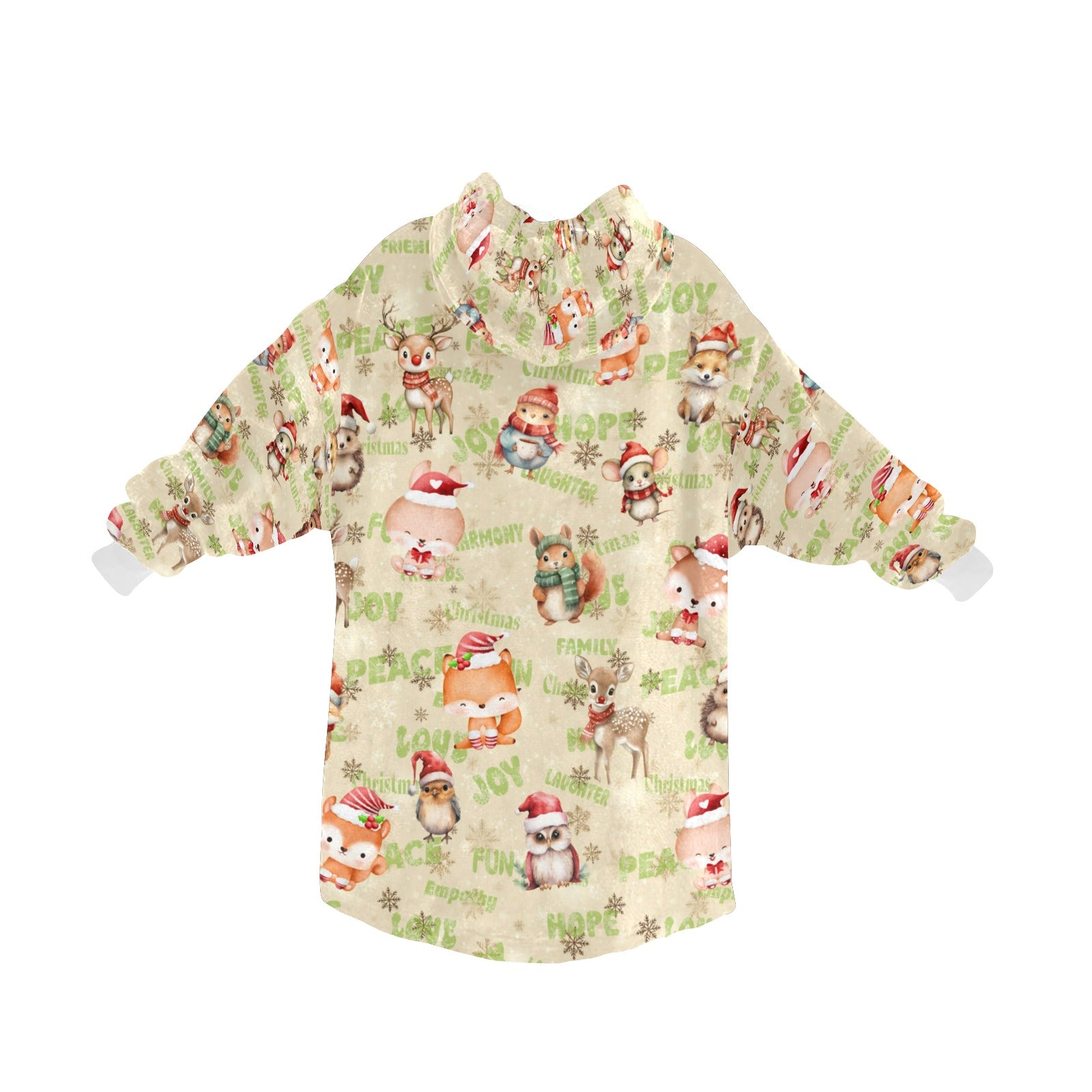 Gorgeously Soft and Snuggly Blanket Hoodie With Christmas-Woodland-Friends Design