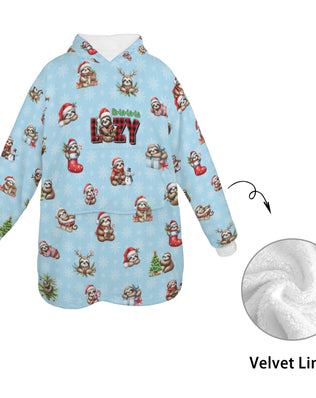 One-Size  Blanket Hoodie for Tots, Featuring Lazy Sloths Celebrating Christmas