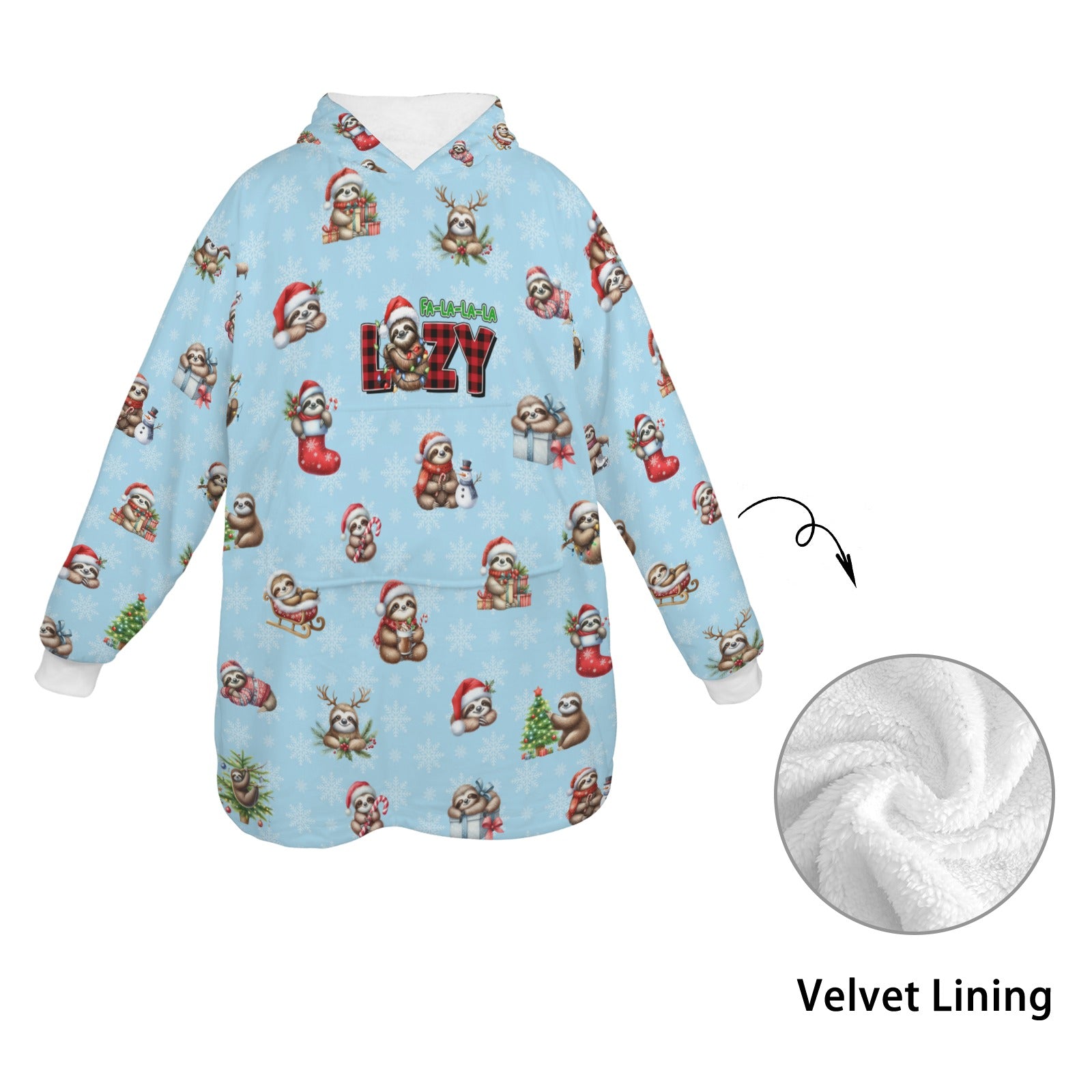 One-Size  Blanket Hoodie for Tots, Featuring Lazy Sloths Celebrating Christmas