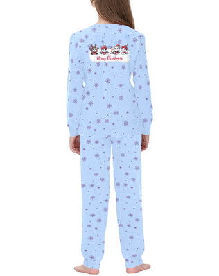 Lilac Snowflake PJs with Cute Christmas Kitten Kids' All Over Print Pajama Set