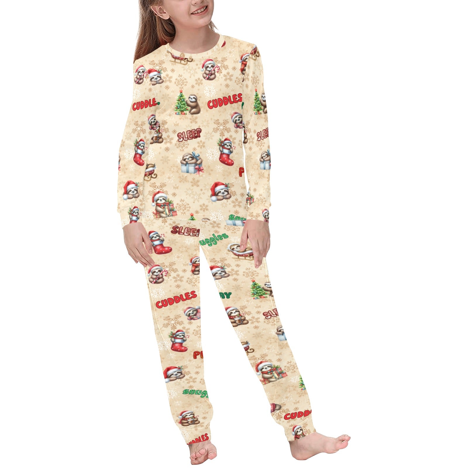Soft, Comfortable Kids Unisex PJ Set in a Choice of 2 Adorable 'Christmas Sloth' Designs
