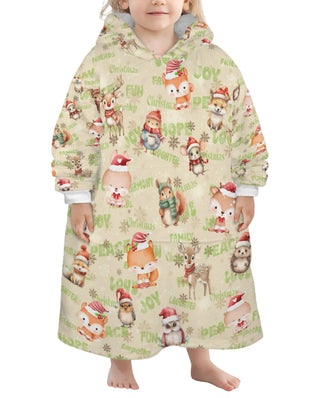 One-Size  Blanket Hoodie for Tots, Featuring Woodland Friends Celebrating Christmas