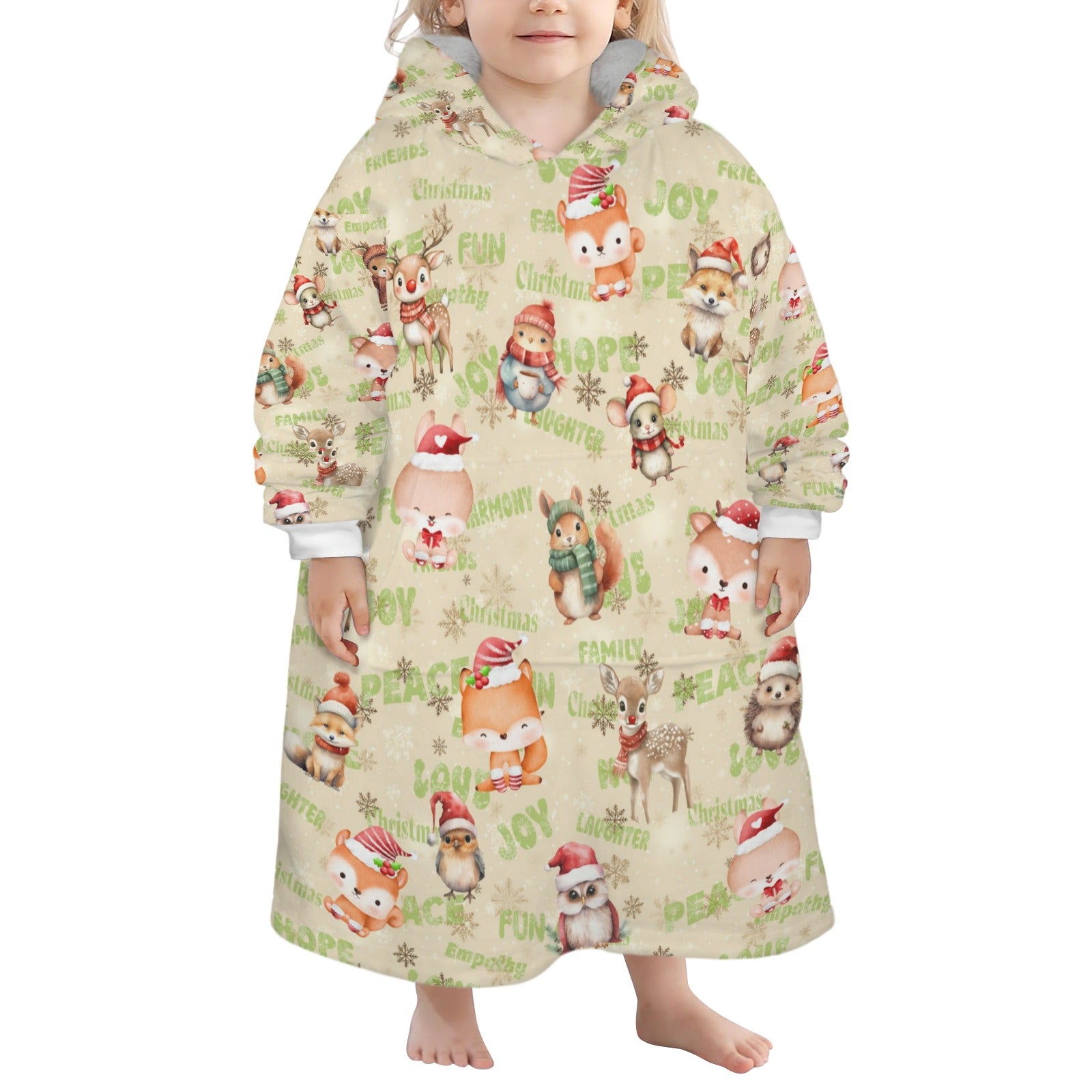 One-Size  Blanket Hoodie for Tots, Featuring Woodland Friends Celebrating Christmas