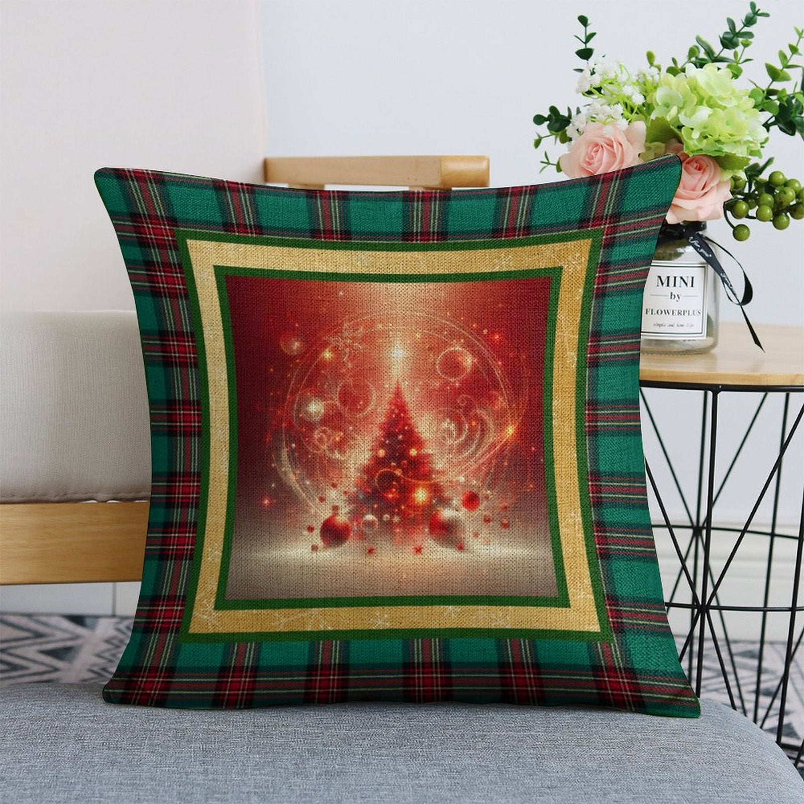 Set of 2 Cushion Covers with Matching (Not Same) Christmassy Designs