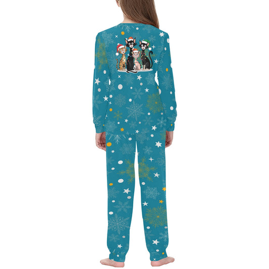 Soft, Comfortable Kids Unisex PJ Set with Fun Christmas Kitties Design