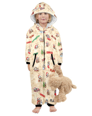 Adorable Christmas Sloths, Fleecy, Zip-Up Onesie Loungewear for Little Kids