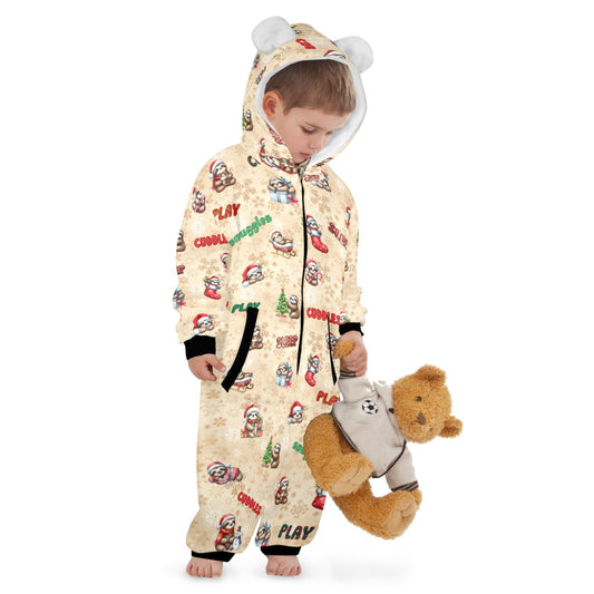 Adorable Christmas Sloths, Fleecy, Zip-Up Onesie Loungewear for Little Kids