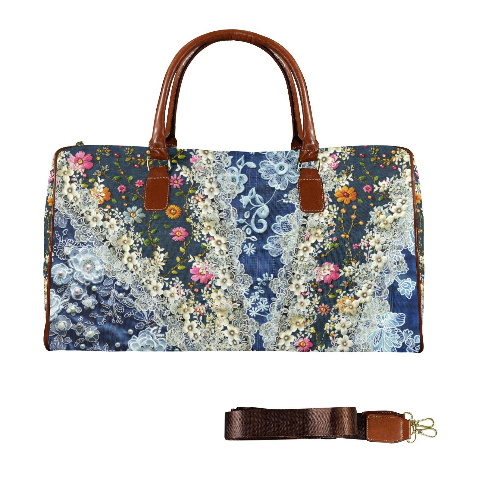 Boho Travel Bag5 Large Capacity Travel Bag-Large (Brown Short Patch) (1737)