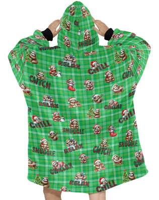 Gorgeously Soft and Snuggly Blanket Hoodie With Christmas  Sloths on Tartan Design