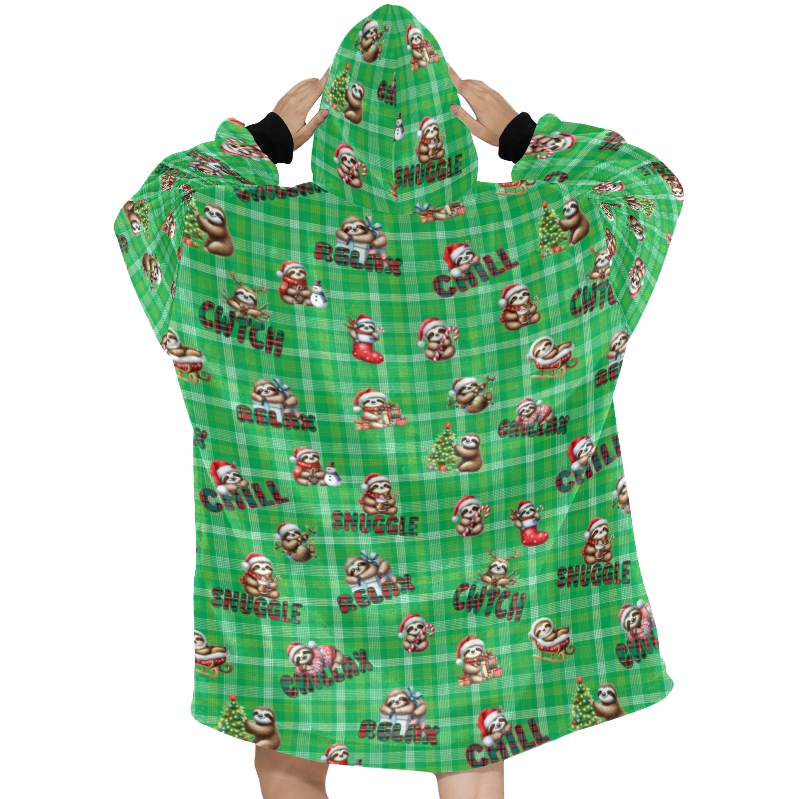 Gorgeously Soft and Snuggly Blanket Hoodie With Christmas  Sloths on Tartan Design