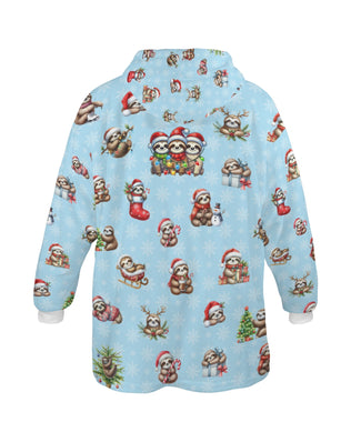 One-Size  Blanket Hoodie for Tots, Featuring Lazy Sloths Celebrating Christmas
