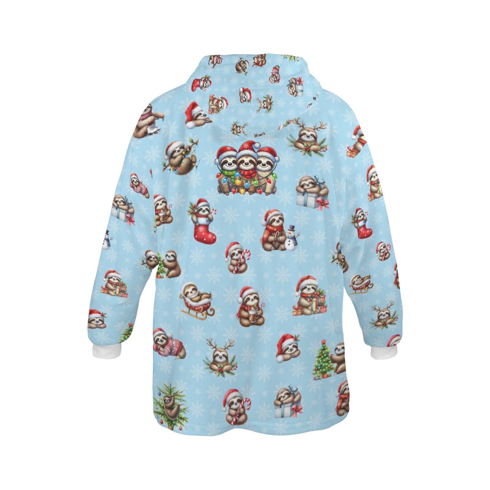 One-Size  Blanket Hoodie for Tots, Featuring Lazy Sloths Celebrating Christmas