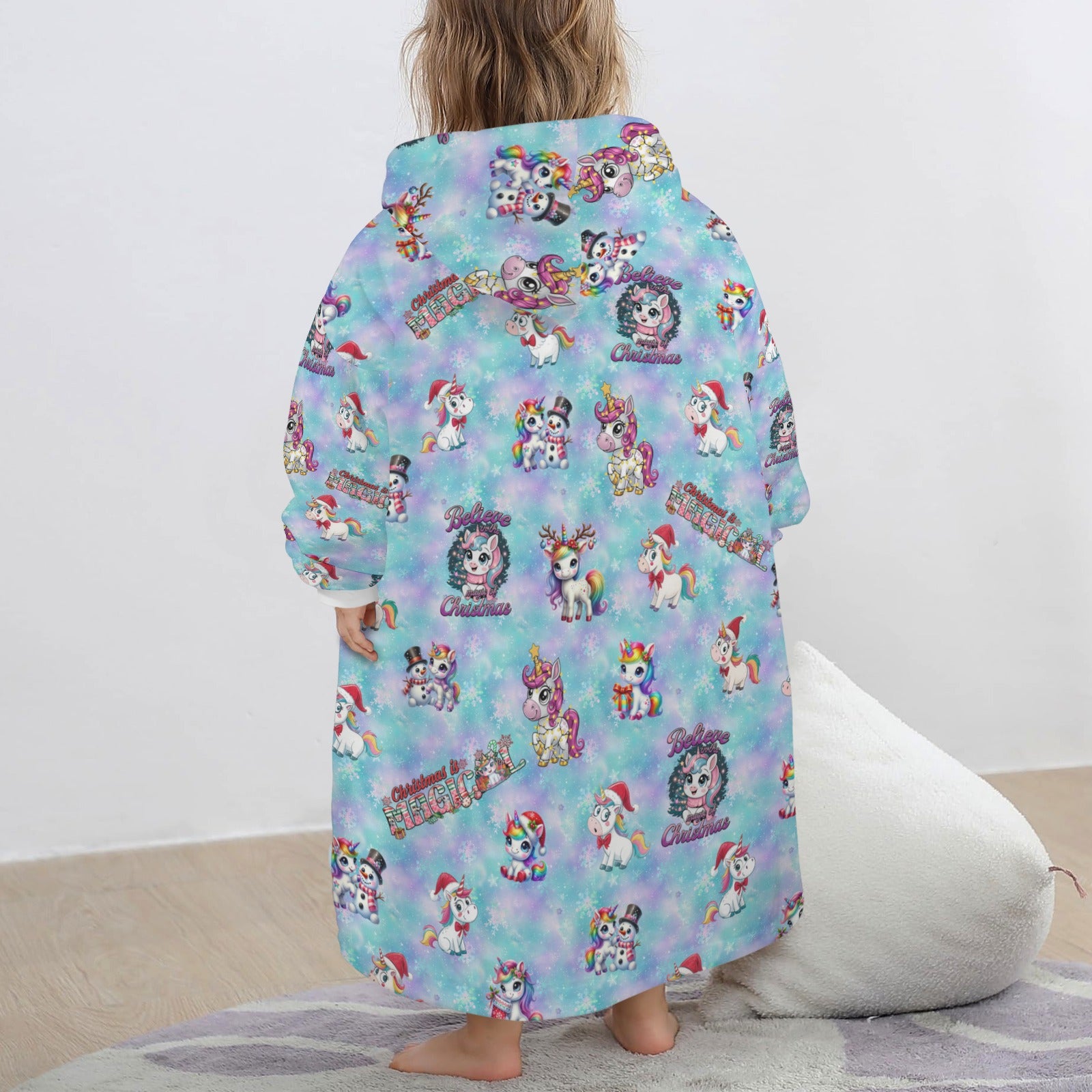 One-Size  Blanket Hoodie for Tots, Featuring Magical Friends Celebrating Christmas