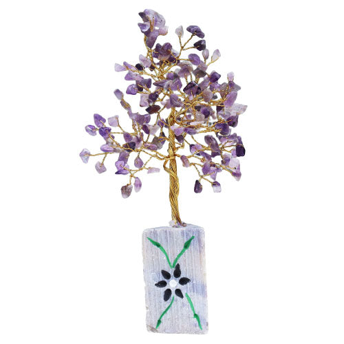 Pretty Indian Gemstone Trees, Handmade with Real Gemstones and Mounted on a Gemstone Rock Base